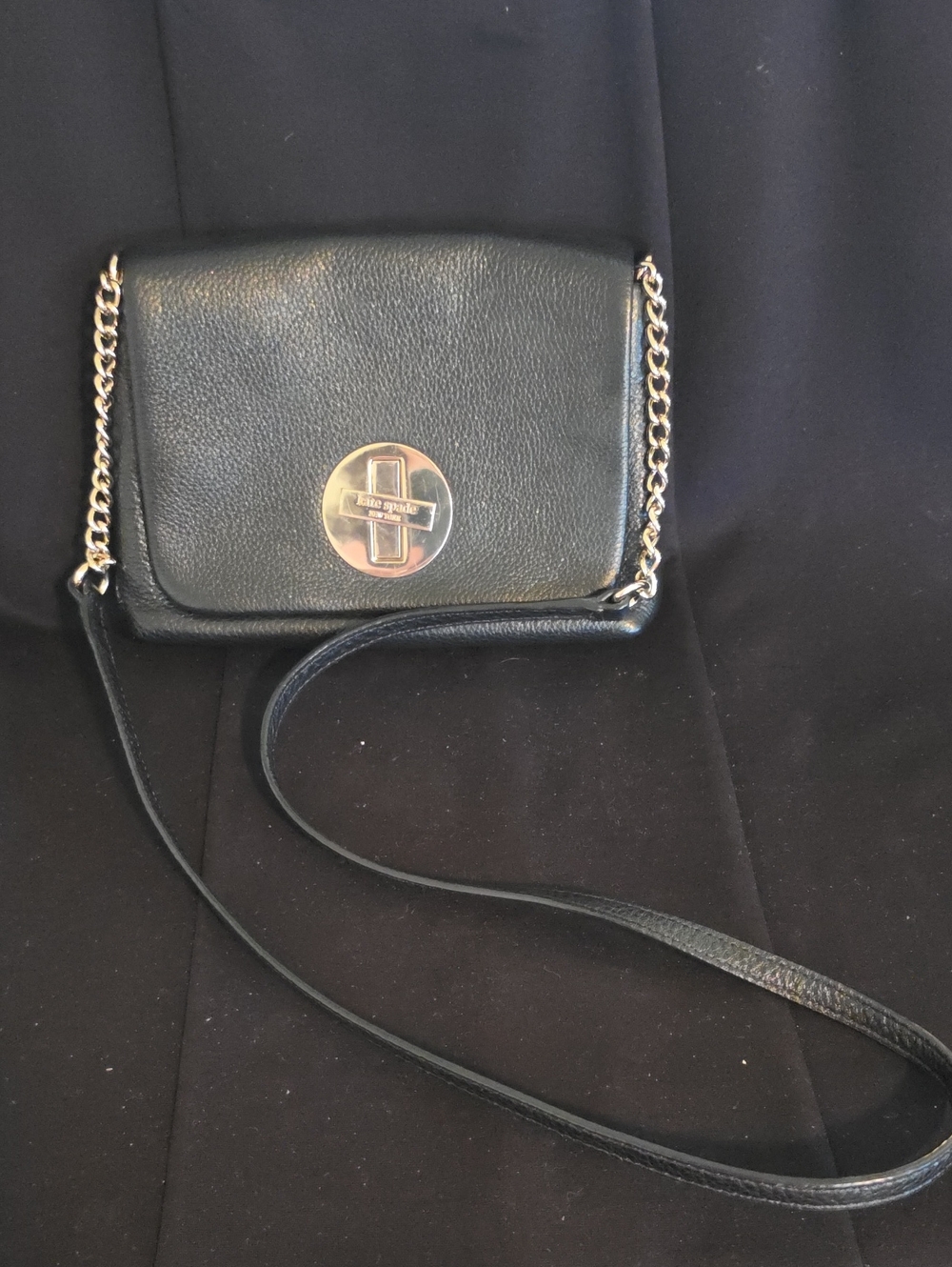 kate spade Black Leather Crossbody with Gold Turn-Lock